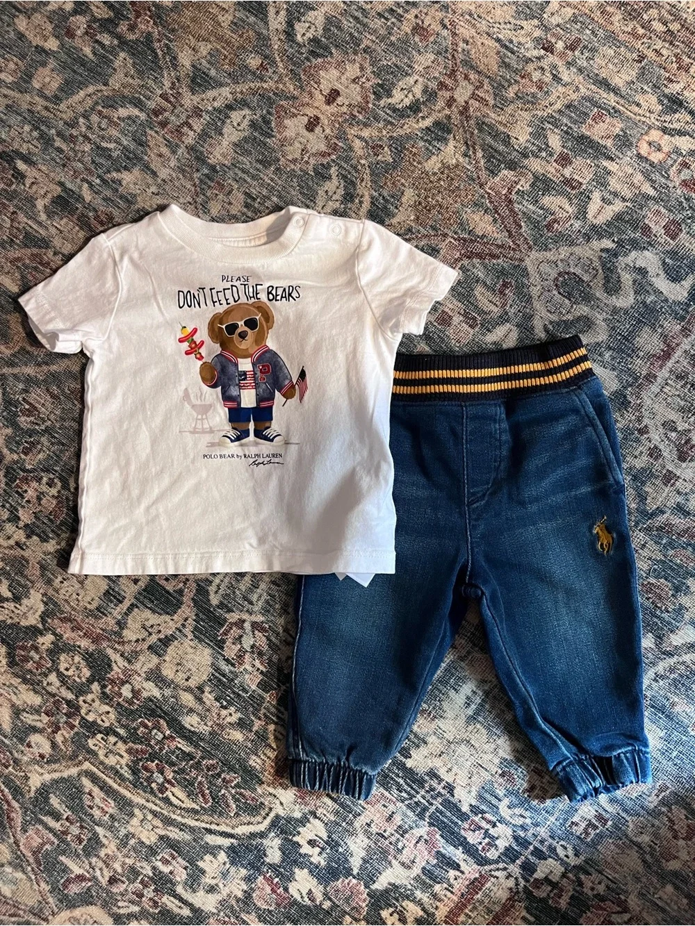 Ralph Lauren 6M White Graphic Tee with Denim Jogger Pants